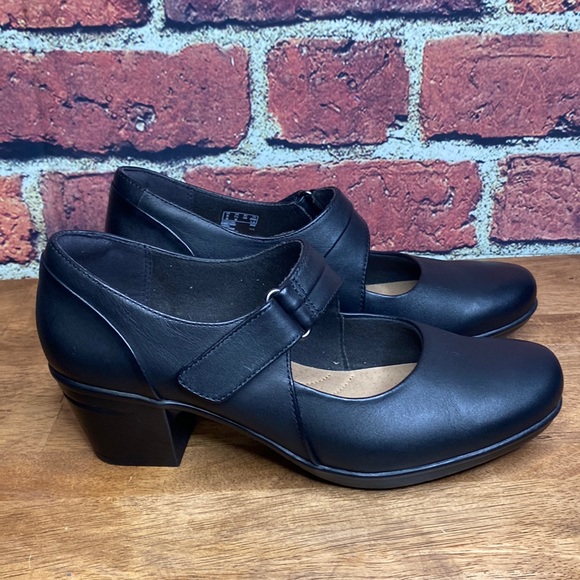 Clarks Womens Black Leather Emslie Lulin Mary Jane Slip On Comfort Shoe Size 7.5 - Picture 3 of 16